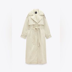 Zara Waxed Cotton Duffel Coat XS Sand 4391/870 Tag Included